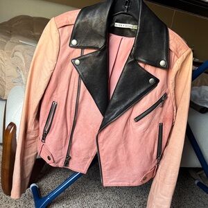 Alice + Olivia Multi Tone Pink and Black Leather Jacket